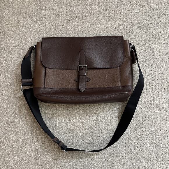 Coach Hudson Messenger In Colorblock Tobacco Mahagony Leather Bag Snap Belt - Picture 1 of 11